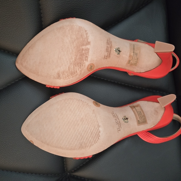 ANTONIO MELANI Vibrant Red/Orange Slingback Heels - Picture 3 of 4